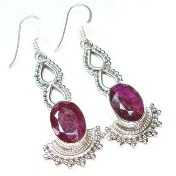 Ethnic Indian design 925 sterling silver red ruby quartz dangle earrings