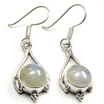 Pure silver round stone casual earrings