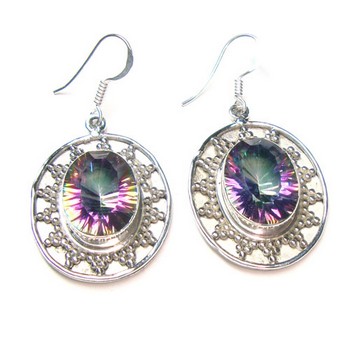 Pure silver ethnic Indian design mystic topaz earrings