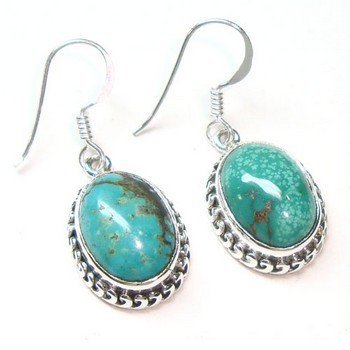 Natural blue tibet turquoise sterling silver handcrafted drop earrings for women