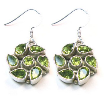 Genuine silver green peridot floral earrings