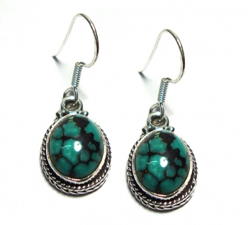 Authentic blue tibet turquoise top quality pure silver drop earrings