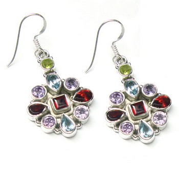 Natural color gemstones 925 sterling silver Indian handmade earrings
