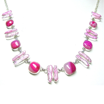 Pure silver trendy pink stone fashion necklace for women