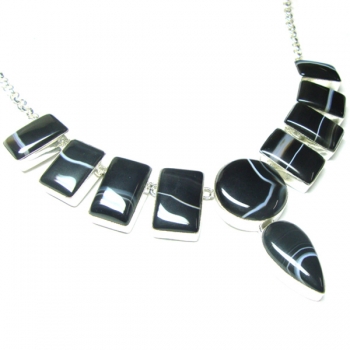 Pure sterling silver banded agate necklace