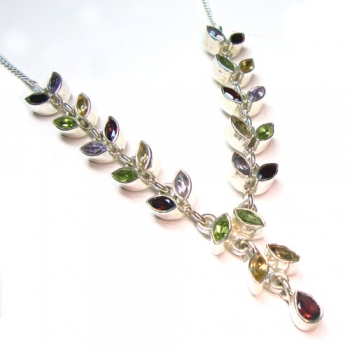 Solid silver natural gemstone necklace