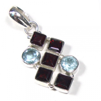 Best selling pure silver red and blue gemstone fashion pendant jewelry