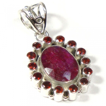 Pure silver red ruby quartz and garnet gemstone pendant jewelry