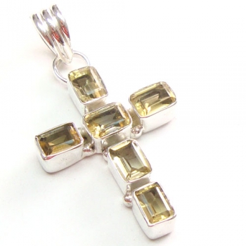 Cross design most popular yellow Citrine sterling silver pendant