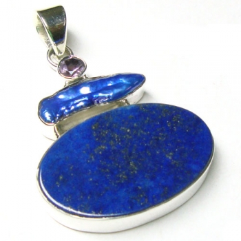 Top design pure silver blue lapis lazuli fashion gemstone pendant 