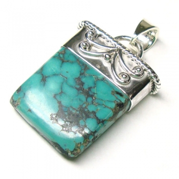 Vintage style natural tibet turquoise pure silver pendant