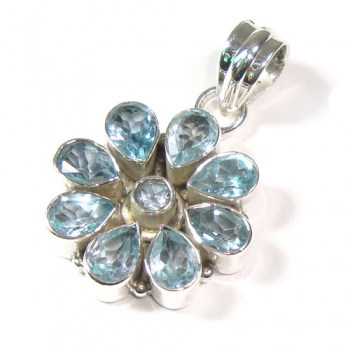 Blue topaz floral design sterling silver fashion pendant for women