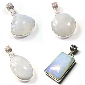 Plain setting rainbow moonstone gemstone silver pendant