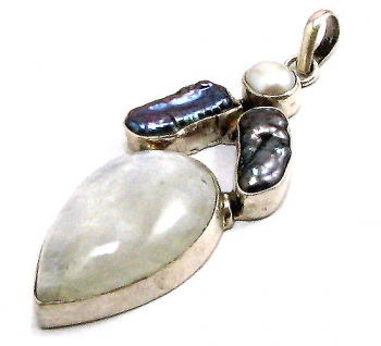 925 sterling silver rainbow moonstone biwa pearl fashion pendant