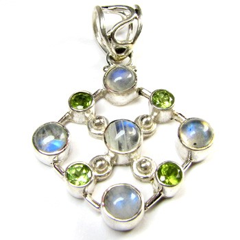 925 sterling silver rainbow moonstone and peridot pendant