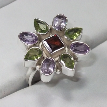 Typical Indian authentic silver natural gemstone ring jewellery