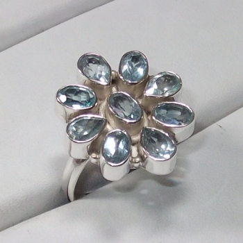 Classic Indian pure silver blue topaz ring
