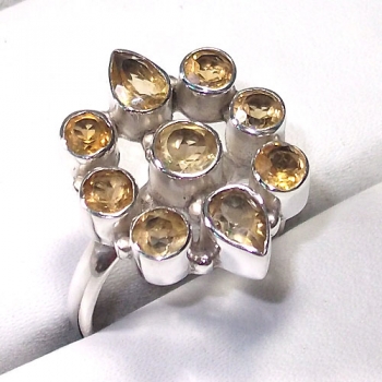 925 sterling silver yellow citrine faceted cut stone ring