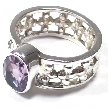 Unique band purple amethsyt genuine silver handcrafted finger ring  