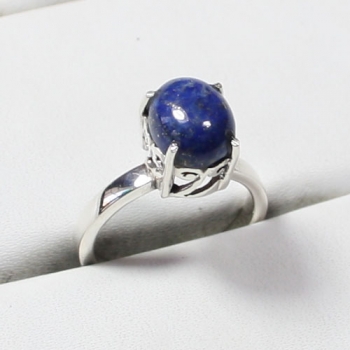 Sterling silver prong setting blue lapis lazuli finger ring