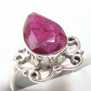 Pure silver red teardrop ruby quartz handmade ring