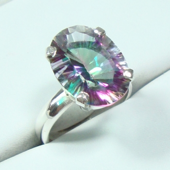 Classic prong setting pure silver mystic topaz gemstone ring