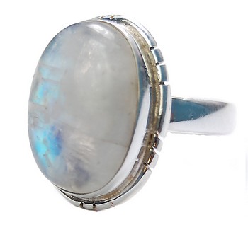 Natural rainbow moonstone gemstone silver ring