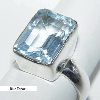Pure silver classic blue topaz ring