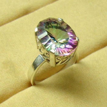Prong setting unique design mystic topaz gemstone ring