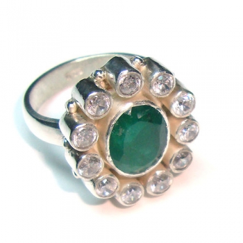 Vintage design green emerald quartz and CZ ring