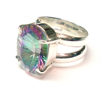 Prong setting mystic topaz sterling silver gemstone ring