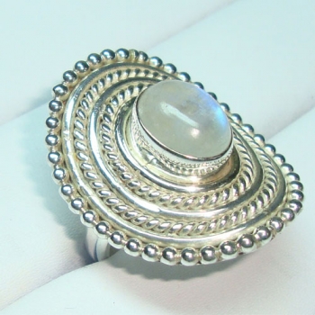 Vintage design chic style rainbow moonstone sterling 925 silver ring 