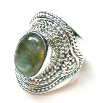Antique style pure silver labradorite ring for women