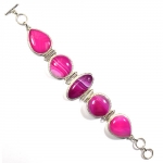 Pure silver pink chalcedony bracelet for women