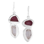 925 silver ruby & crystal rough stone earrings