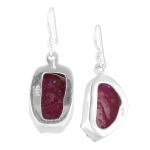 925 silver ruby rough stone earrings