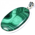 Long 50 mm - 60 mm natural green malachite pure sterling silver fashion pendant