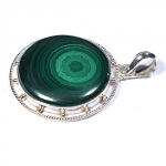 Long 50 mm - 60 mm natural green malachite pure sterling silver fashion pendant