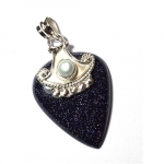 Top selling 925 sterling silver blue glitter stone fashion pendant jewelry