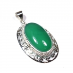 Handmade 925 sterling silver natrual gemstone green onyx fashion pendant 