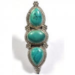 Solid silver three stone tibet turquoise ring