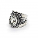 Oxidized finish majestic style teardrop stone pure sterling silver ring