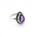 Purple teardrop amethyst trendy design pure silver birthstone ring for women