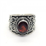 Red garnet oxidized finish top quality pure silver handmade birthstone ring