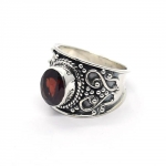 Red garnet oxidized finish top quality pure silver handmade birthstone ring