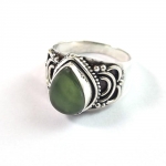 Bohemian style oxidized finish 925 silver teardrop jade ring