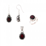 red garnet top quality 3 pcs sterling silver jewellery set